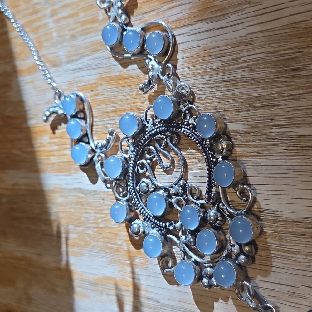 Silver Plated Chalcedony Collar Necklace